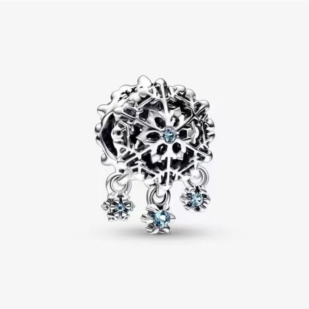 NEW•Silver Snowflake w/Blue crystal dangles DIY charm